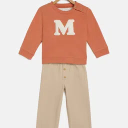 METRO KIDS COMPANY Boys Orange & Beige Self Design T-shirt with Pyjamas-picture-2