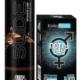 noTTy Boy Set of Slide Chocolate Flavoured Lube - 100 ml & KinkyWinky Condoms - 10 Pcs-8