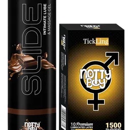 noTTy Boy Set of Slide Chocolate Flavoured Lube - 100 ml & TickLing Condoms - 10 Pcs-6
