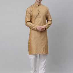 NEUDIS Men Beige Ethnic Motifs Jacquard Kurta-picture-45
