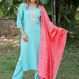 Libas Floral Yoke Design Regular Sequinned Kurta with Trousers  Dupatta-9