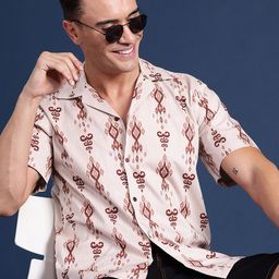 Hancock Men Ikat Printed Cuban Collar Relaxed Fit Casual Shirt-image-14