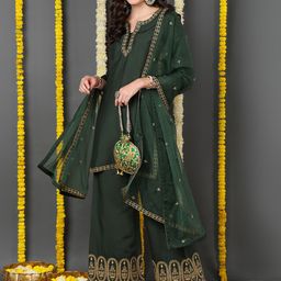 KALINI Ethnic Motifs Embroidered Notched Neck Straight Kurti with Palazzos & With Dupatta-picture-31