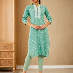 Soch Ethnic Motifs Printed Thread Work Mandarin Collar Straight Kurta-picture-45