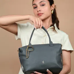 Baggit Vintage Blue Solid Regular Structured Handheld Bag with Tasselled Detail-18