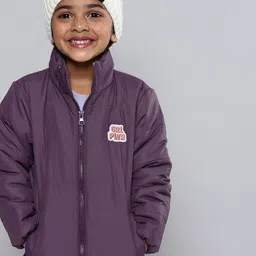 HERE&NOW Girls Purple Solid Padded Jacket with Applique Detail-image-13