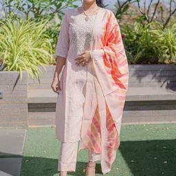 Libas Floral Yoke Design Thread Work Kurta With Trousers & With Dupatta-picture-10