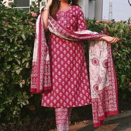 Libas Ethnic Motifs Printed Mirror Work Pure Cotton Kurta with Trousers & With Dupatta-26