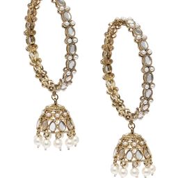 Peora Gold Plated White Faux Kundan & Pearl Studded Bangle with Latkan-image-79