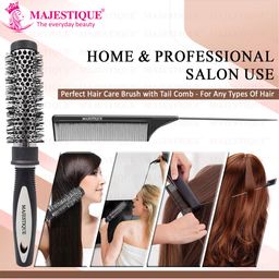 MAJESTIQUE Blow Dryer Brush 1.2 Inch & Tail Comb For Blow Drying-41