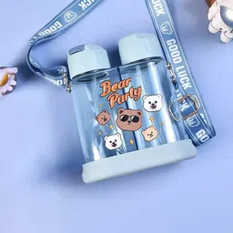YK Kids Blue BPA-Free Dual Partition Printed Water Bottle With Straw & Strap 640ml-image-57