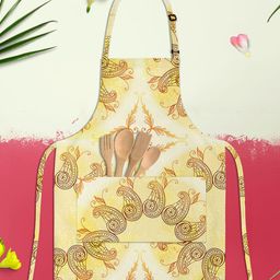 ArtzFolio Ethnic Circular Ornament D5 Kids Yellow & Brown Printed Cotton Apron-15