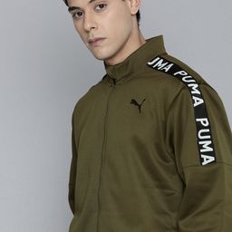 Puma Men Deep Olive Green Solid warmCELL Fit PWRFLECE Training Or Gym Jacket-image-5
