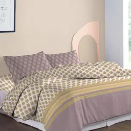 MYTRIDENT White & Yellow Floral Printed Fine Cotton Double King Bedding Set-37