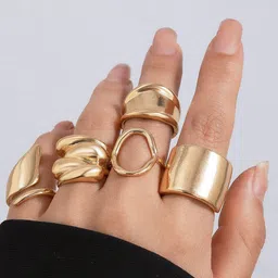 Jewels Galaxy Set Of 5 Gold Plated Midi Adjustable Finger Rings-43