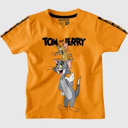 BONKIDS Boys Orange Tom & Jerry Printed V-Neck Slim Fit T-shirt-picture-31