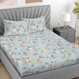 Myntra Elegant Homes Turquoise Blue Printed 300 TC Fitted King Bedsheet Set 2.5 x 2.25 m-12