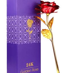 TIED RIBBONS Red & Gold-Toned Valentine Day Special Gift Artificial Rose Flower Stick-20