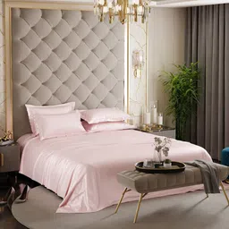 Stoa Paris Date Night Collection Pink 300 TC Super King Satin Bedsheet 4 Pillow Covers-image-70