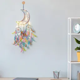 DULI Blue & Yellow Metal Crescent Moon Hanging With Lights Windchime-10