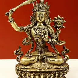 Exotic India Gold-Toned Brass Tibetan Buddhist God Manjushri Showpiece-image-88