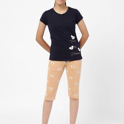 Sweet Dreams Girls Navy Blue & Beige Printed Cotton Night suit-image-61