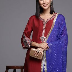 Varanga Women Floral Yoke Design Regular Sequinned Kurta with Trousers & Dupatta-17