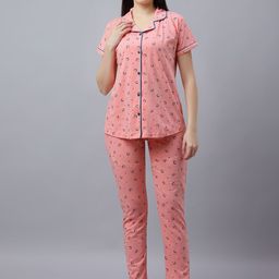 DZZO Conversational Printed Lapel Collar Shirt And Pyjama Night Suits-image-4