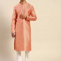 RAJUBHAI HARGOVINDAS Men Peach-Coloured Ethnic Motifs Kurta With Pyjamas-25