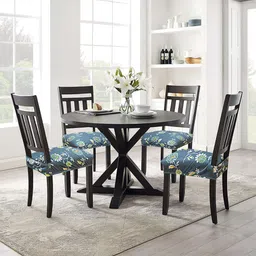 ohello 4 Pcs Blue Floral Printed Elasticated Fitted Polyester Chair Seat Covers-23
