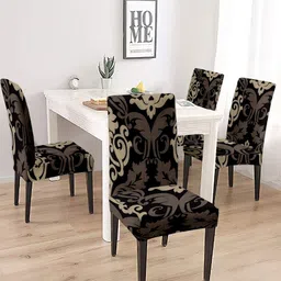 Cortina Set Of 4 Black & Beige Printed Super Stretchable Chair Covers-picture-33