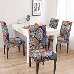 Cortina Set Of 4 Orange & Blue Printed Super Stretchable Chair Covers-3