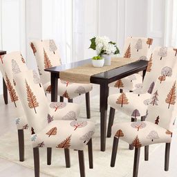 Cortina Set Of 6 Beige & Brown Printed Super Stretchable Chair Covers-12