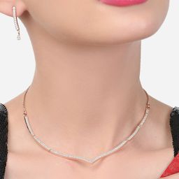Zaveri Pearls Rose Gold-Plated CZ Studded Necklace and Earrings-image-1