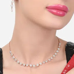 Zaveri Pearls Rose Gold-Plated CZ Studded Necklace and Earrings-30