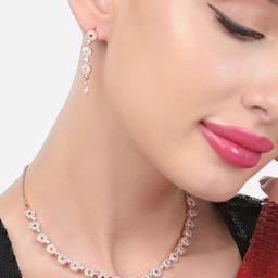 Zaveri Pearls Rose Gold-Plated CZ Studded Necklace and Earrings-22