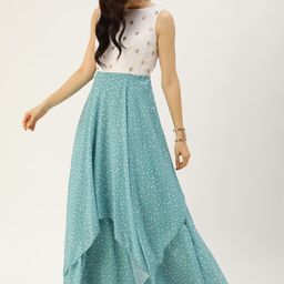 Ethnovog Blue  White Made To Measure Layered Georgette Maxi Dress-picture-54