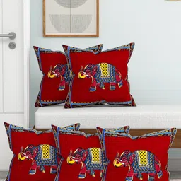 Lali Prints Maroon & Yellow Set of 5 Embroidered Square Cushion Covers-23