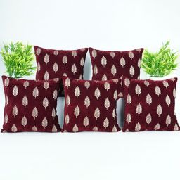 Decoghar Burgundy Silver-Toned 5Pcs Embroidered Square Cushion Covers-image-35