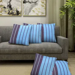 KLOTTHE Turquoise Blue & Purple Set of 5 Striped Square Cushion Covers-23