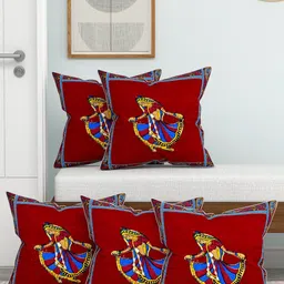 Lali Prints Maroon & Blue Set of 5 Ethnic Motifs Square Cushion Covers-38