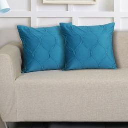 Ode & Cleo Blue 2 Pieces Embroidered Pure Cotton Square Cushion Covers-image-8