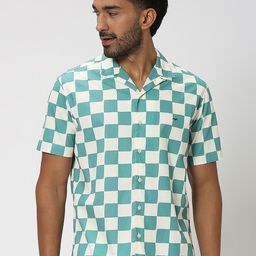 Mufti Checked Cuban Collar Slim Fit Opaque Cotton Casual Shirt-image-75