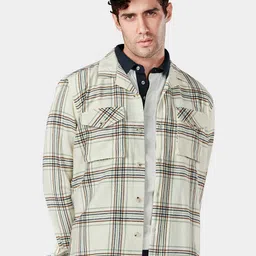 HAMPTONS Pure Cotton Brushed Fabric Double Pocket Checkered Over Shirt-image-19