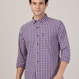 MERCHANT MARINE Men Blue Classic Slim Fit Checked Casual Shirt-image-98