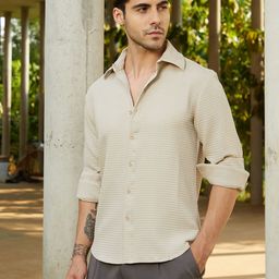 Campus Sutra Men Textured Comfort Roll-Up Sleeves Casual Shirt-image-33