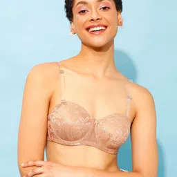 Clovia Beige Floral Self Design Half Coverage Bandeau Bra With All Day Comfort-9