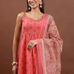 Vishudh Floral Printed A-Line Kurta with Palazzos & Dupatta-5