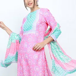 Vishudh Floral Printed Keyhole Neck Straight Kurta with Palazzos & Dupatta-picture-6