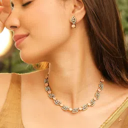 Rubans 22K Gold-Plated Pastel Rose Pink & White Cubic Zirconia Studded Necklace Set-19